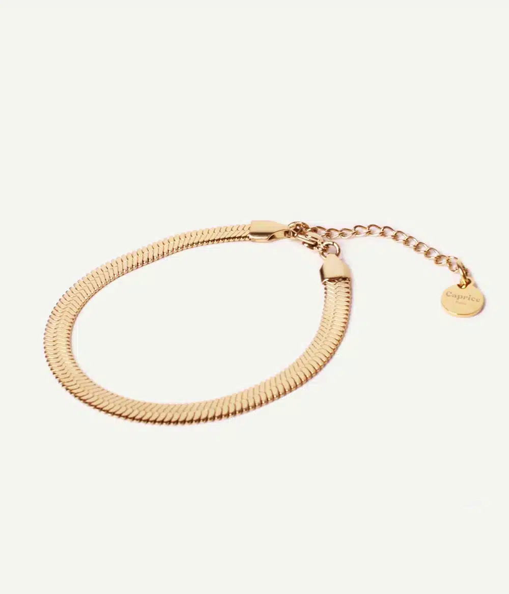 bracelet maille miroir large acier inoxydable doré à l'or fin bijoux waterproof résistant hypoallergénique caprice paris