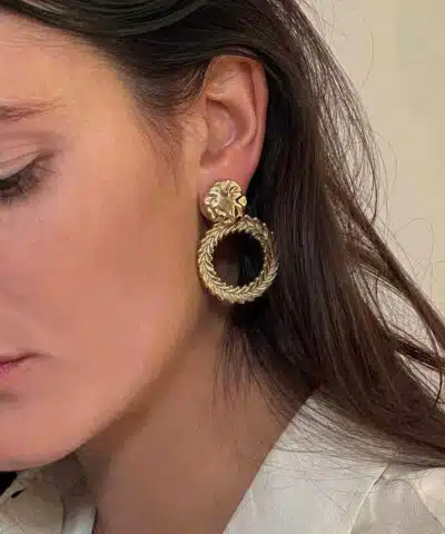 boucles d'oreilles à pendant épi acier inoxydable doré à l'or fin bijoux créateur qualité durabilité made in France Caprice Paris