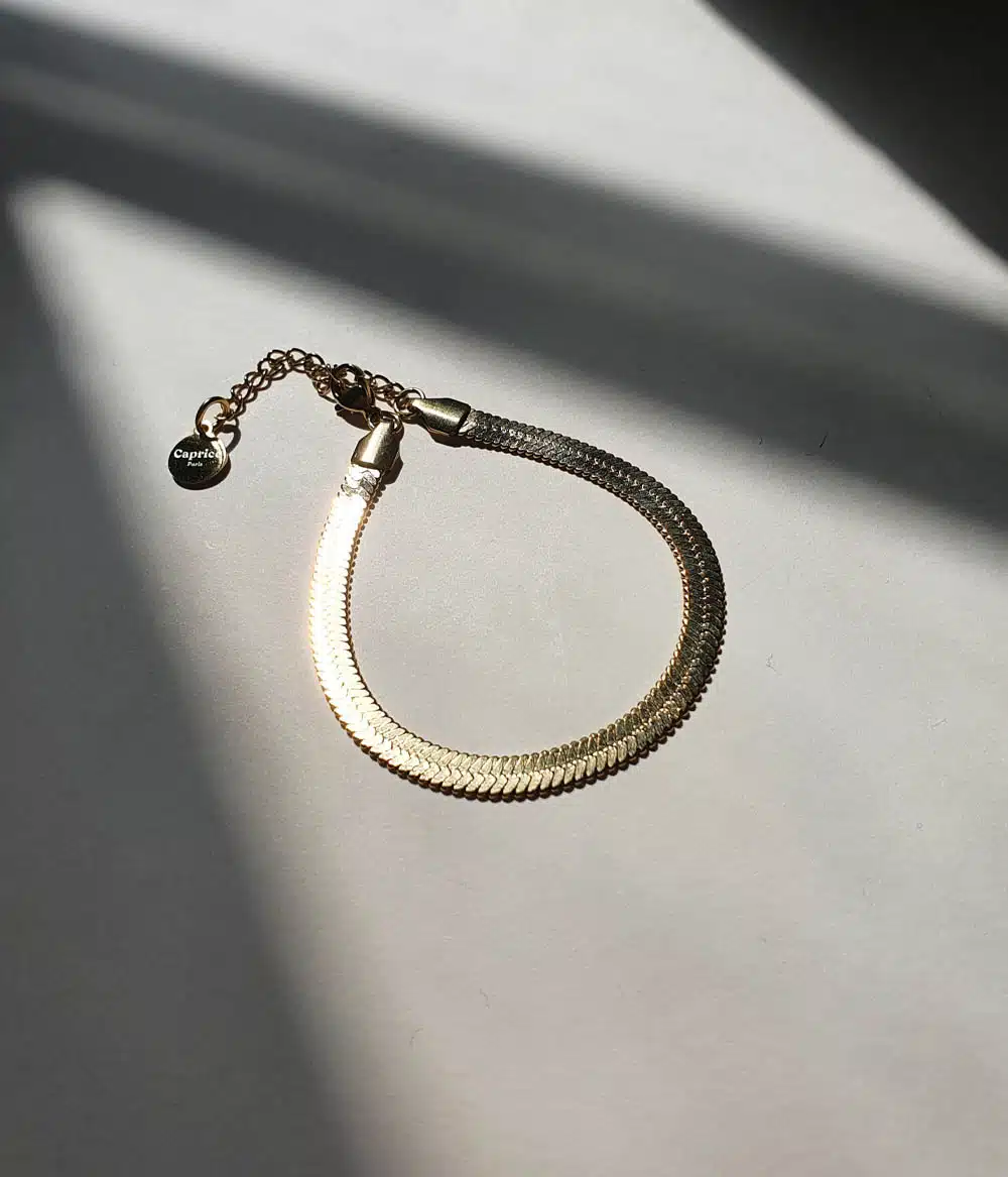 bracelet chaine intemporel maille miroir acier inoxydable doré à l'or fin bijoux créateur artisanaux waterproof ultra résistants Caprice Paris