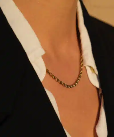 collier maille corde acier inoxydable doré à l'or fin bijoux waterproof hypoallergénique fait main en France style vintage caprice paris