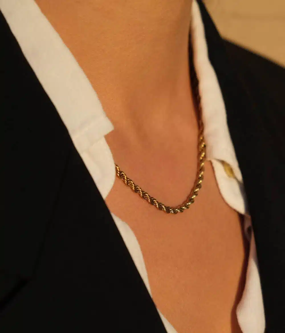 collier maille corde acier inoxydable doré à l'or fin bijoux waterproof hypoallergénique fait main en France style vintage caprice paris