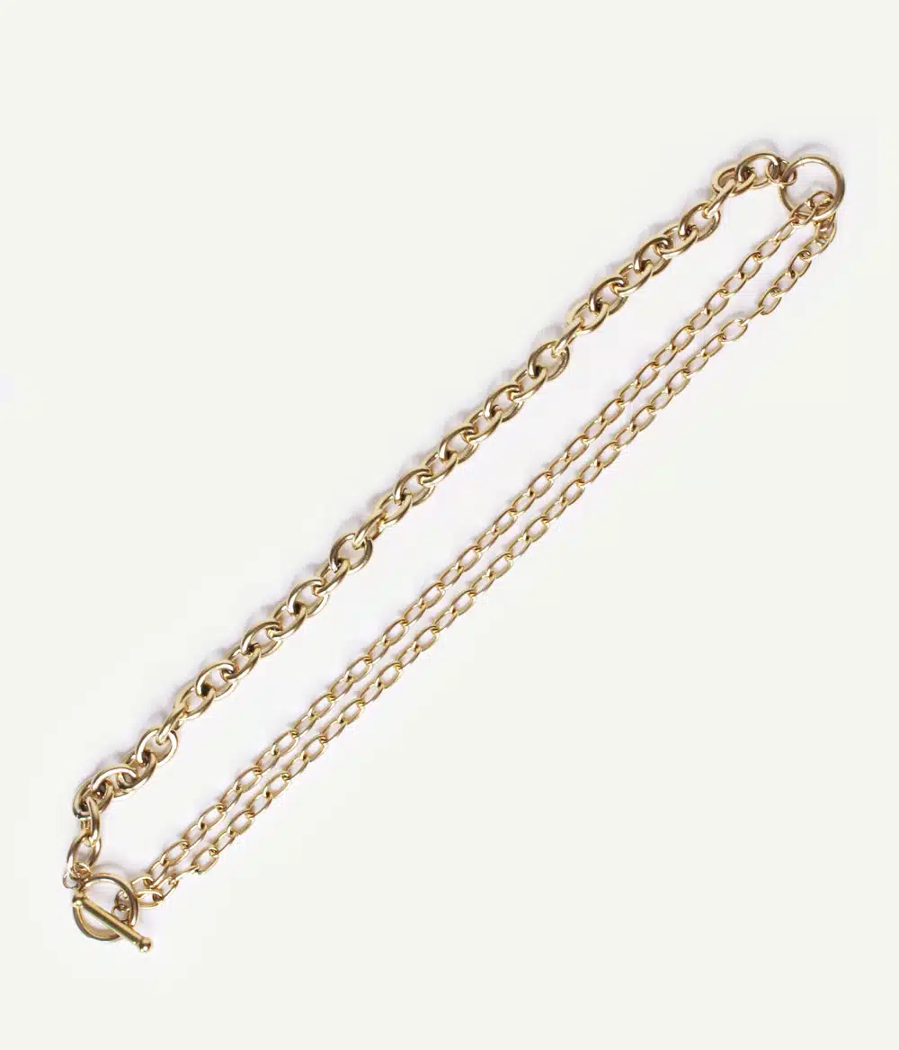 collier chaine et maille large fermoir bâton acier inoxydable doré à l'or fin style vintage bijoux créateur caprice paris