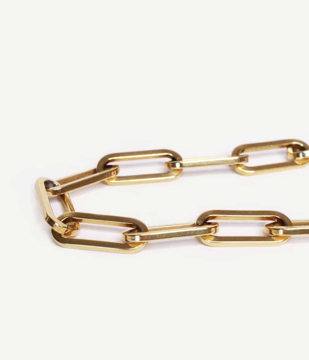 bracelet chaine large acier inoxydable doré à l'or fin waterproof, hypoallergénique, bijoux créateur résistent au temps et à l'eau caprice paris