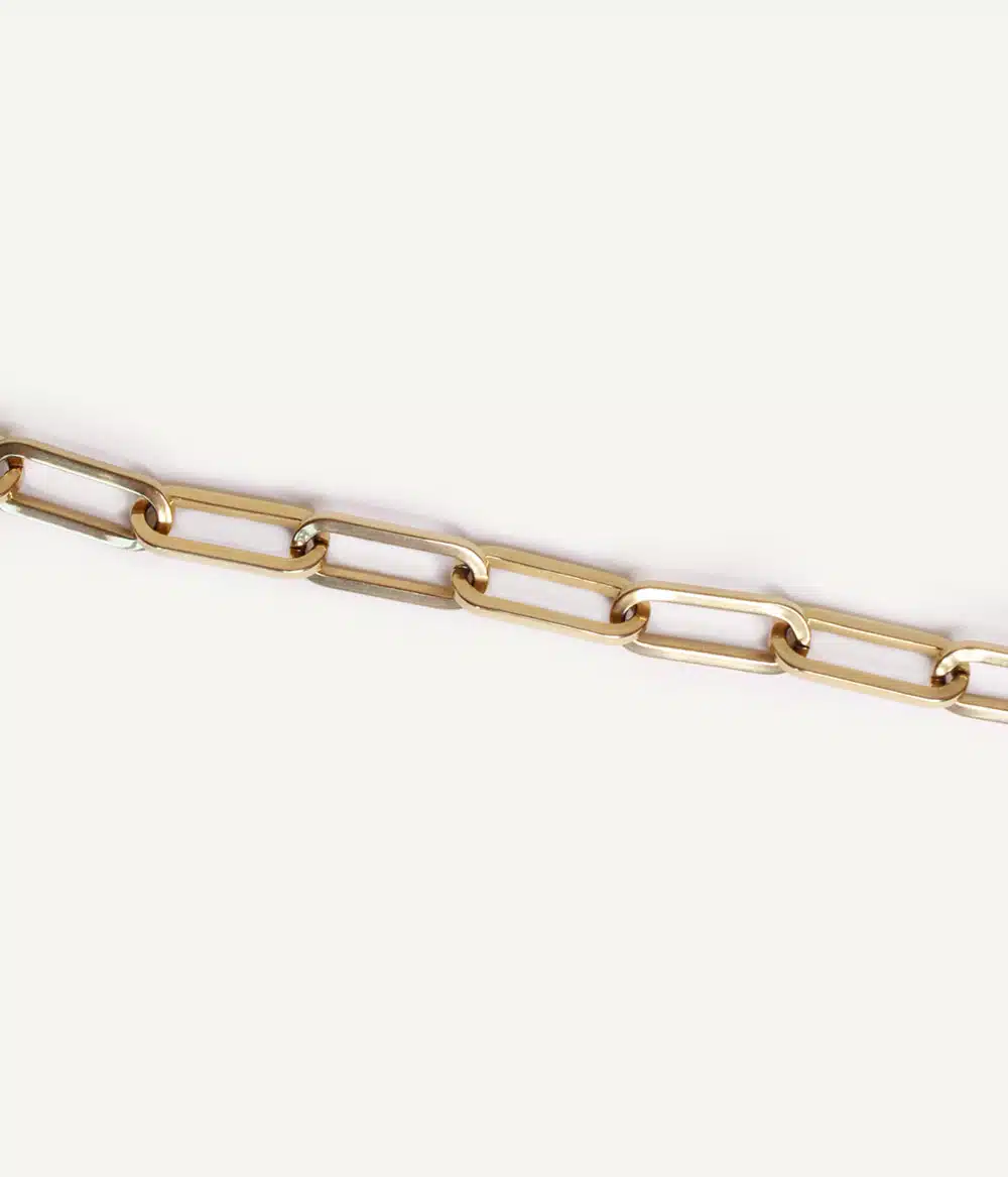 bracelet maille plate allongée large acier inoxydable doré à l'or fin bijoux créateur résiste à l'eau et au temps caprice paris