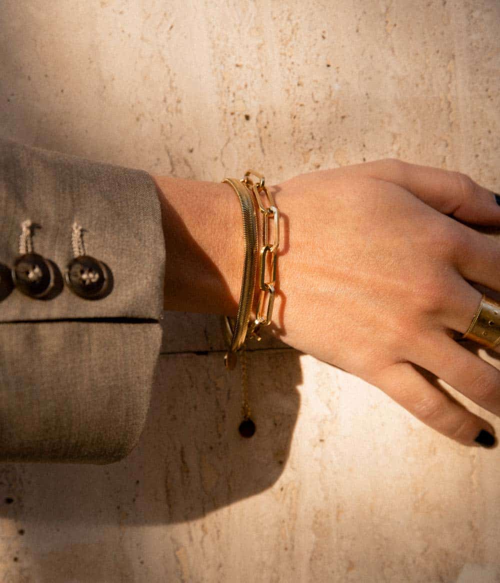 duo bracelets chaines classiques intemporelles style vintage élégant acier inoxydable doré à l'or fin bijoux créateur résistent à l'eau et au temps hypoallergéniques Caprice Paris