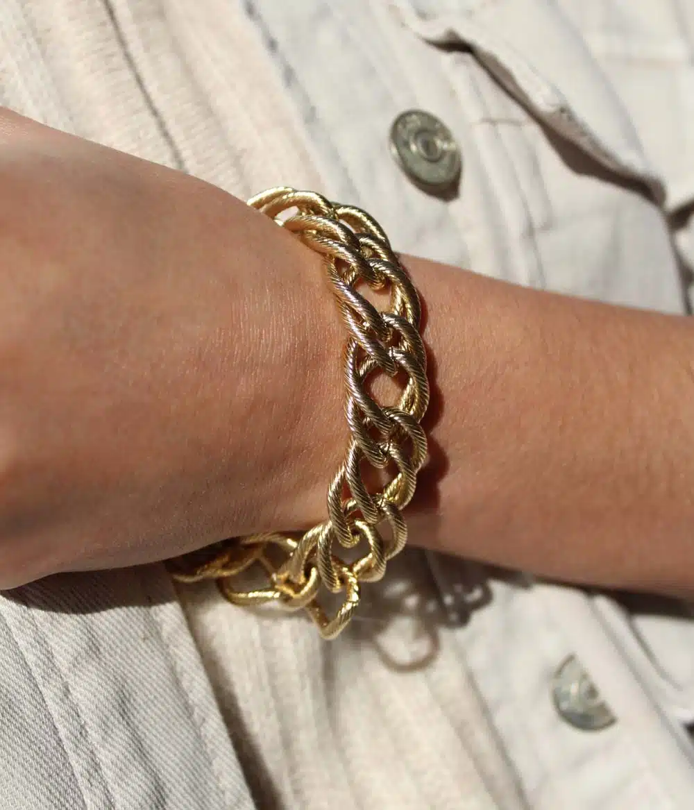 bracelet chaine maille XL acier inoxydable doré à l'or fin style vintage bijoux créateur waterproof hypoallergénique fabrication française et responsable caprice paris
