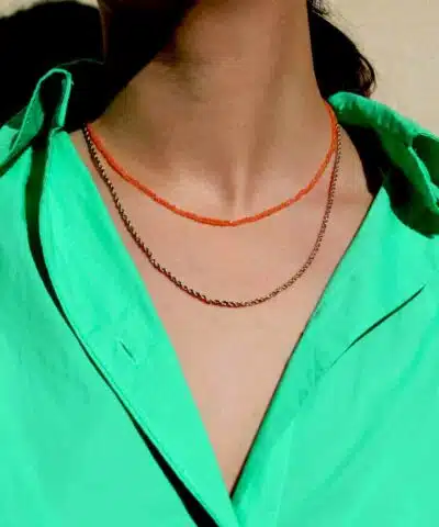 collier doré fin double chaine perles couleur bijoux créateur waterproof hypoallergéniques fabrication française et responsable caprice paris