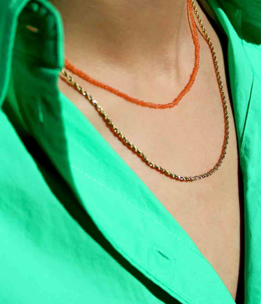 collier doré fin double chaine perles couleur bijoux créateur waterproof hypoallergéniques caprice paris