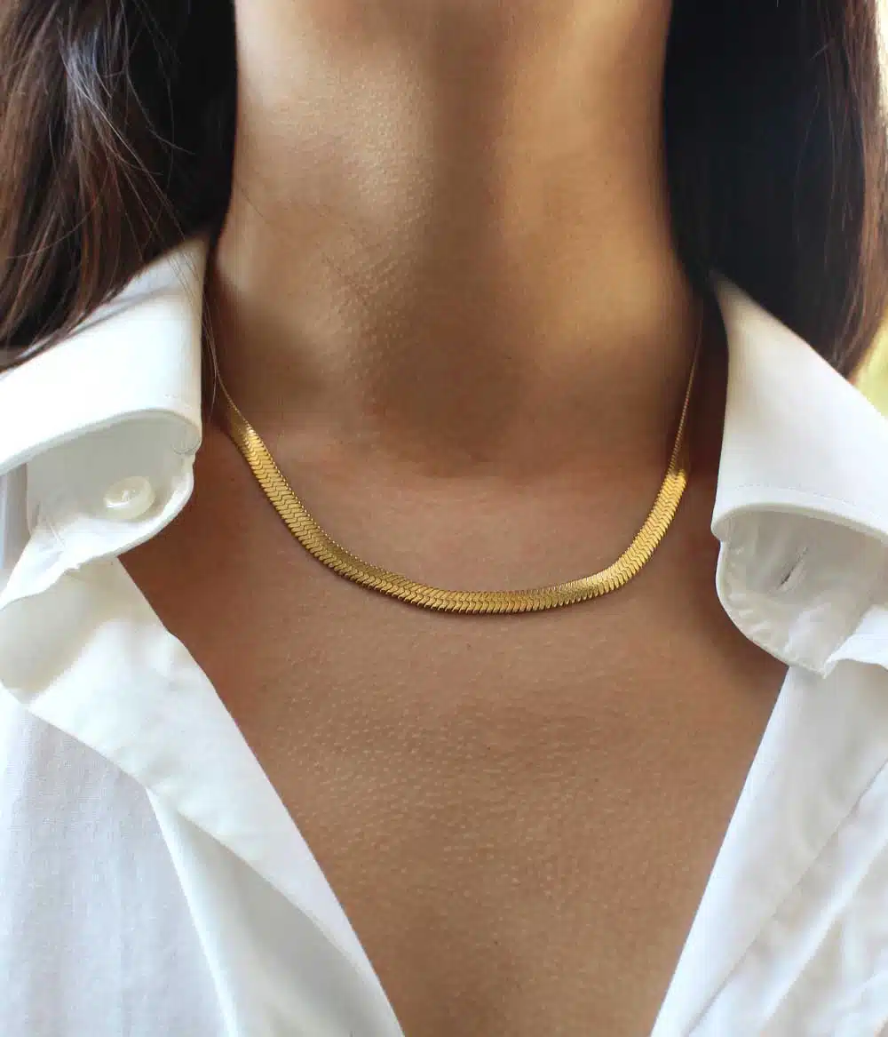 collier maille miroir acier inoxydable doré à l'or fin bijoux waterproof résistants hypoallergéniques faits main en france caprice paris