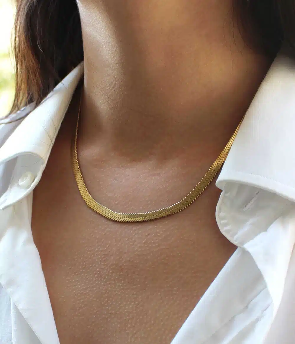 collier maille miroir acier inoxydable doré à l'or fin bijoux waterproof résistants hypoallergéniques faits main en france caprice paris