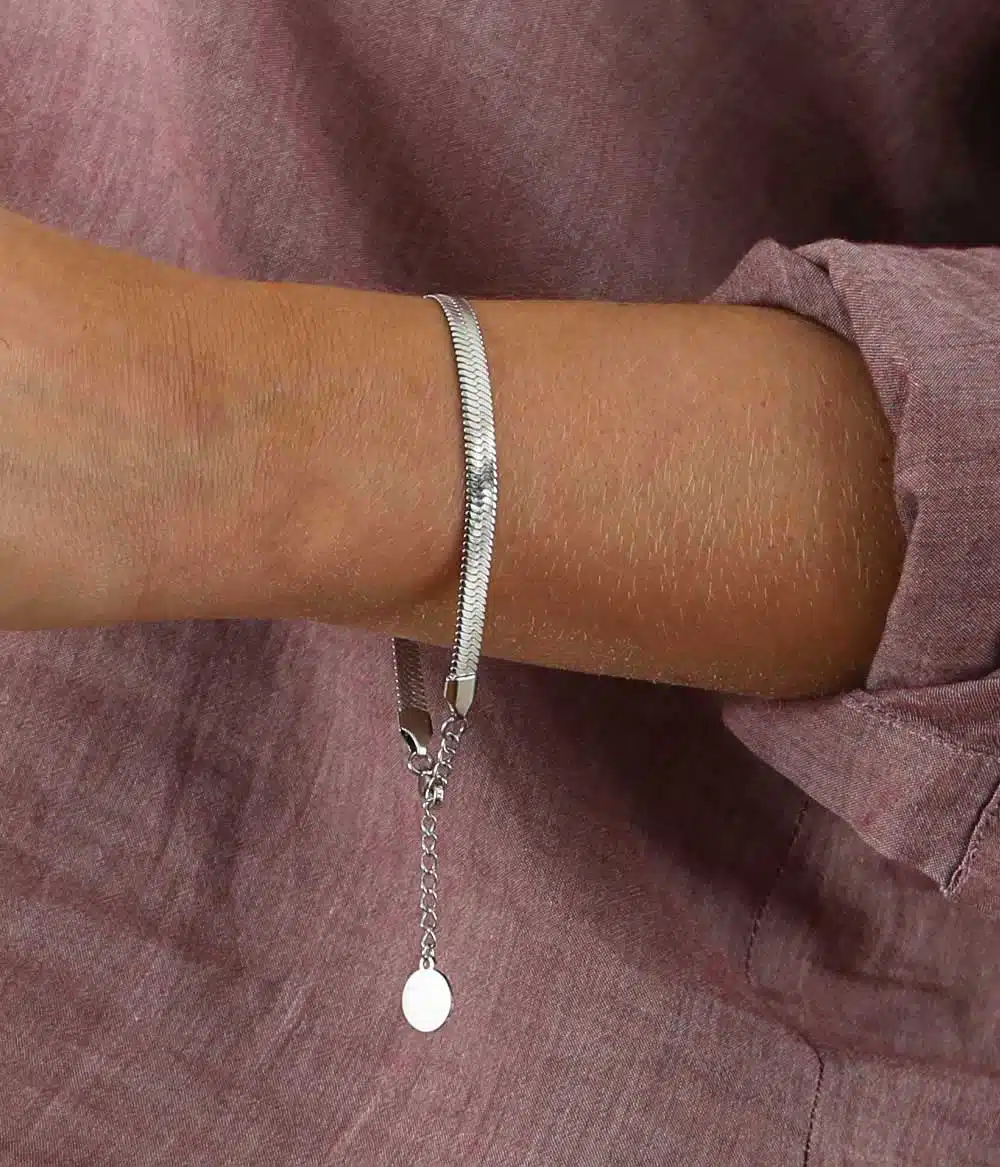 bracelet maille miroir large acier inoxydable argenté bijoux waterproof résistant hypoallergénique caprice paris