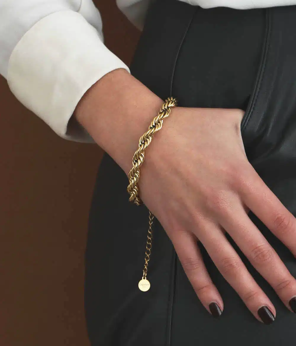 bracelet chaine maille corde large acier inoxydable doré à l'or fin bijoux créateur waterproof hypoallergénique caprice paris