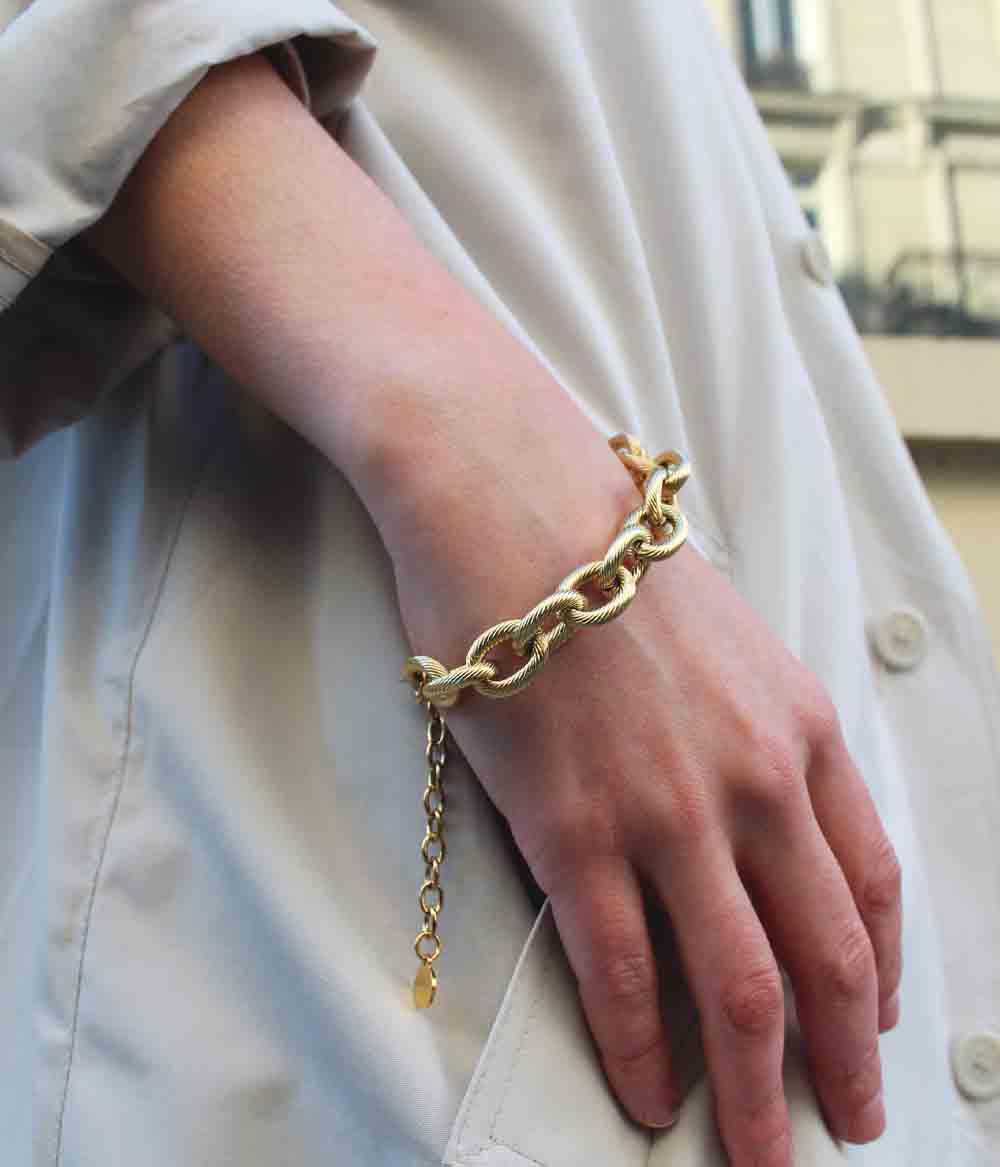 bracelet chaine extralarge dorée ciselée maille massive style vintage bijoux créateur waterproof hypoallergéniques caprice paris