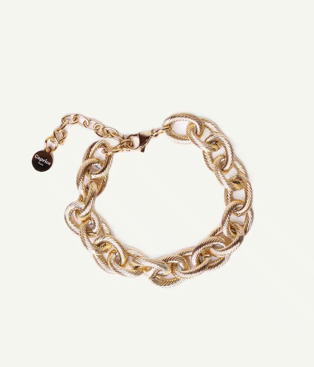 bracelet chaine extralarge dorée ciselée maille massive style vintage bijoux créateur waterproof résistants hypoallergéniques faits main en france caprice paris
