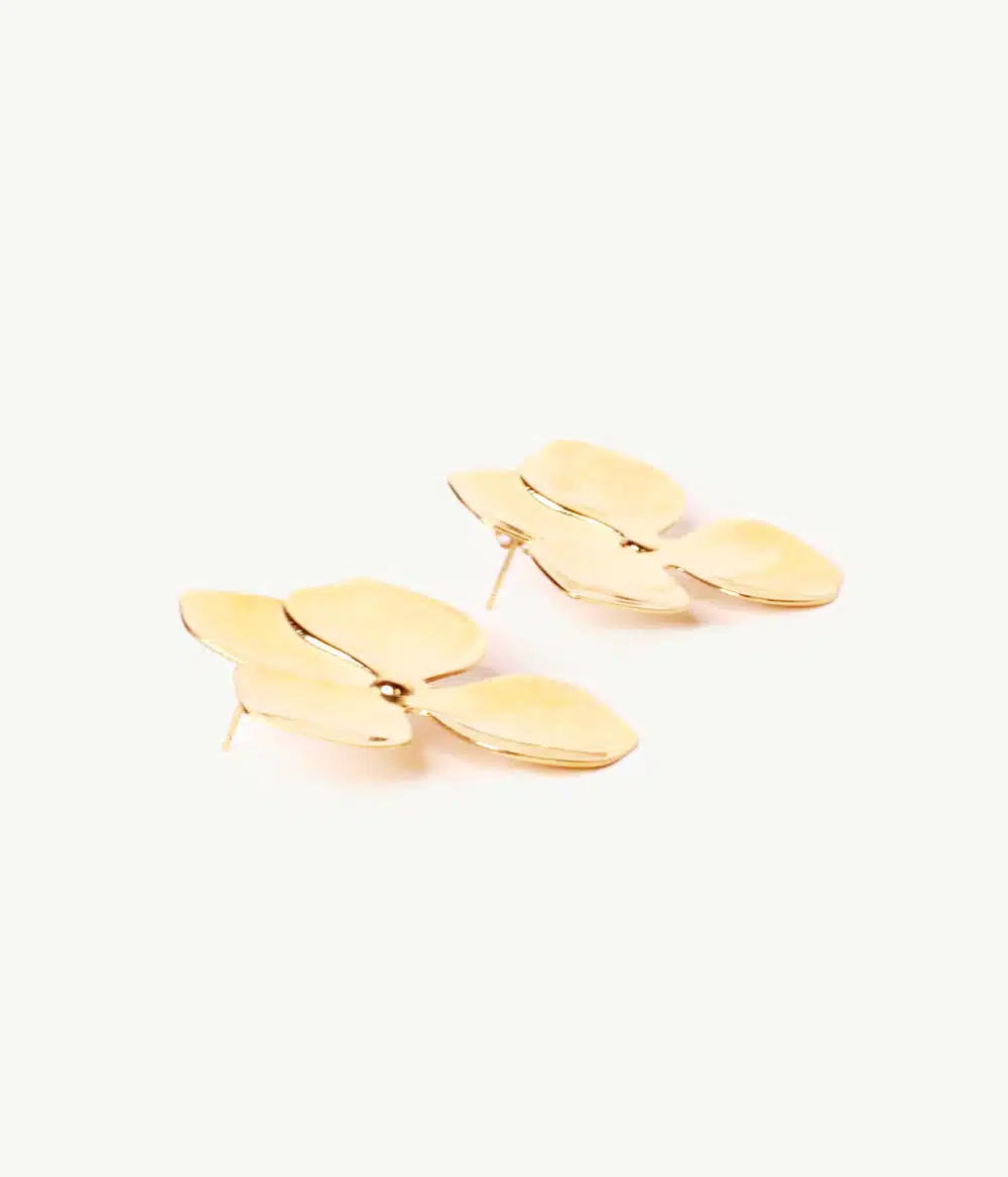 boucles d'oreilles fleur large élégantes acier inoxydable doré à l'or fin bijoux créateur waterproof hypoallergéniques faits main en france caprice paris