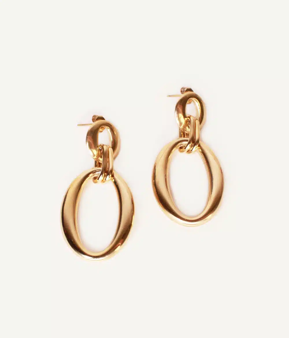 boucles d'oreilles à pendants ovale style vintage acier inoxydable doré à l'or fin bijoux créateur waterproof hypoallergéniques caprice paris