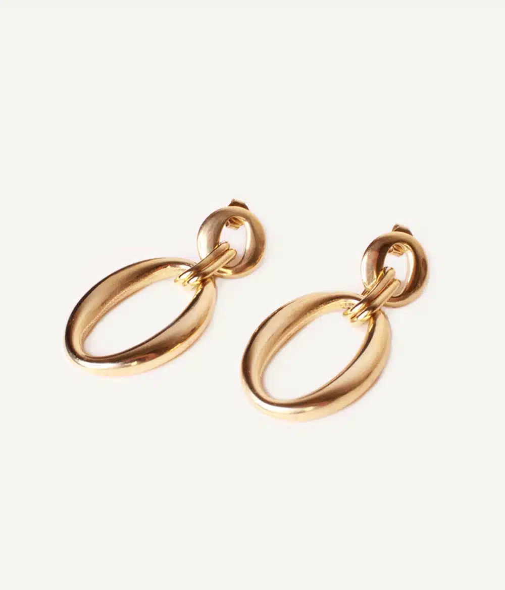 boucles d'oreilles à pendants ovale style vintage chic acier inoxydable doré à l'or fin bijoux créateur résistants waterproof hypoallergéniques caprice paris