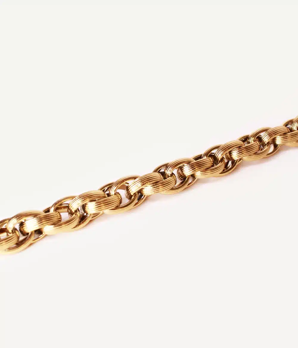 bracelet chaine large torsadée acier inoxydable doré à l'or fin bijoux créateur résistent à l'eau et au temps qualité durabilité éco-responsabilité caprice paris