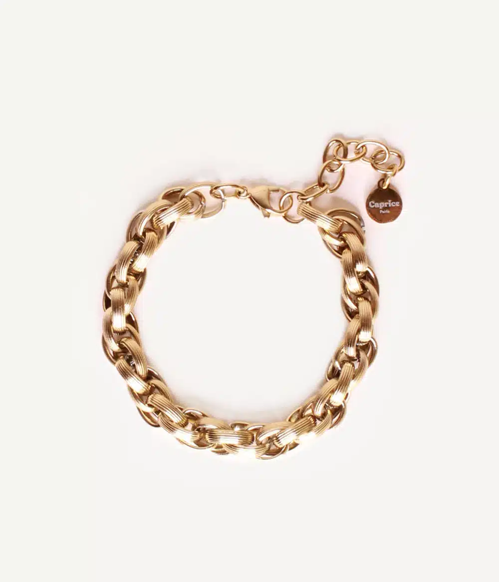 bracelet chaine large torsadée intemporel acier inoxydable doré à l'or fin bijoux créateur waterproof hypoallergéniques faits main en france caprice paris
