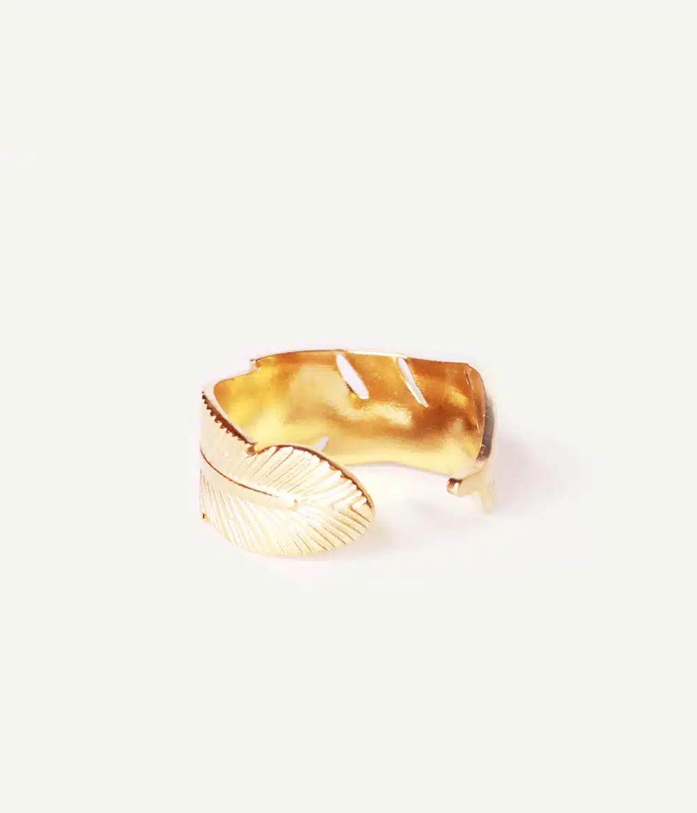 bague feuille de palme intemporelle acier inoxydable doré à l'or fin bijoux créateur waterproof hypoallergéniques Caprice Paris