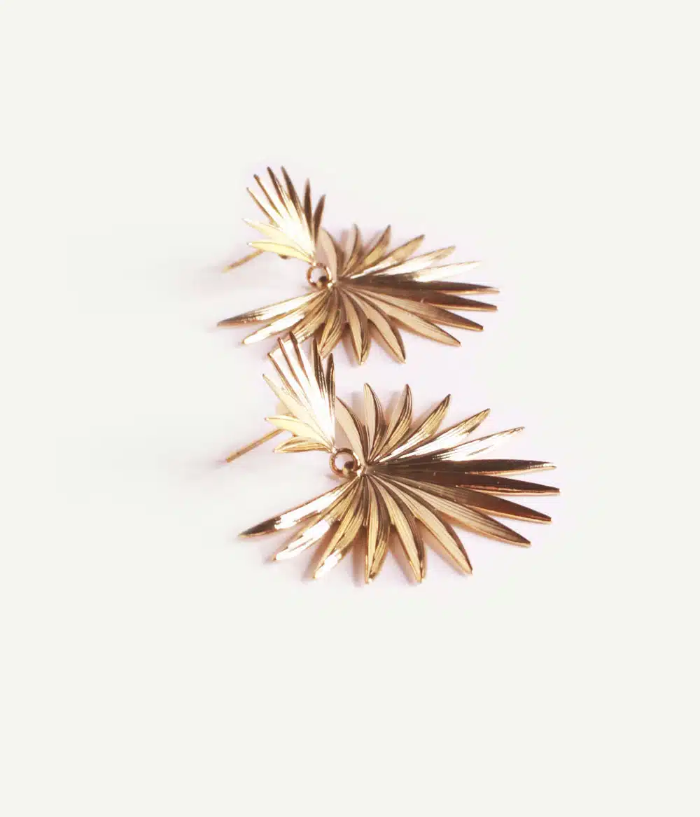 boucles d'oreille pendants fleur lotus acier inoxydable doré à l'or fin style vintage élégant bijoux créateur résiste à l'eau et au temps éco-responsables hypoallergéniques Caprice Paris