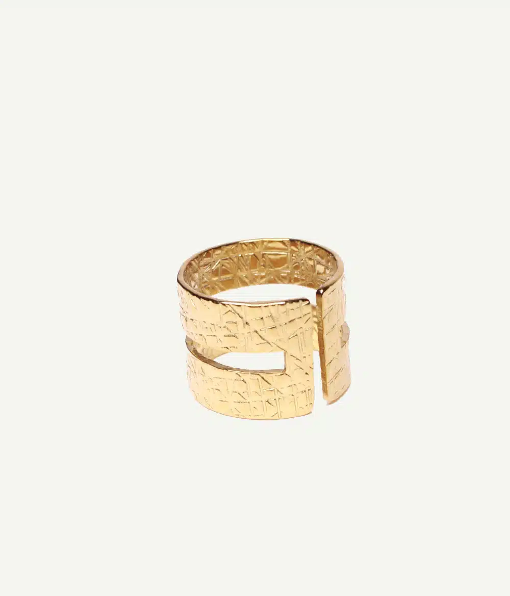 Bague Elia dorée à double bande – vue arrière | Caprice Paris