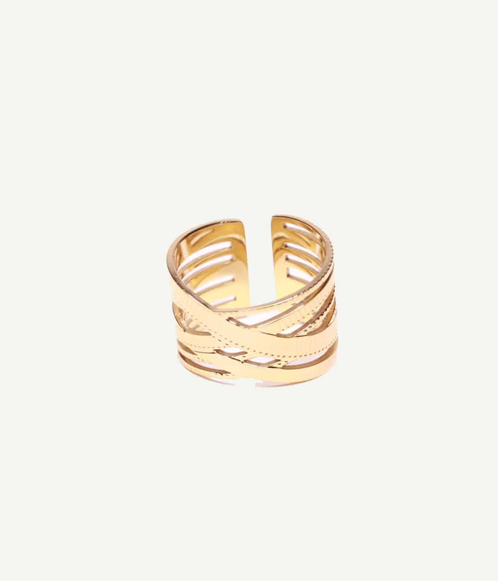 Bague Gia dorée aux lignes entrecroisées – vue de face | Caprice Paris