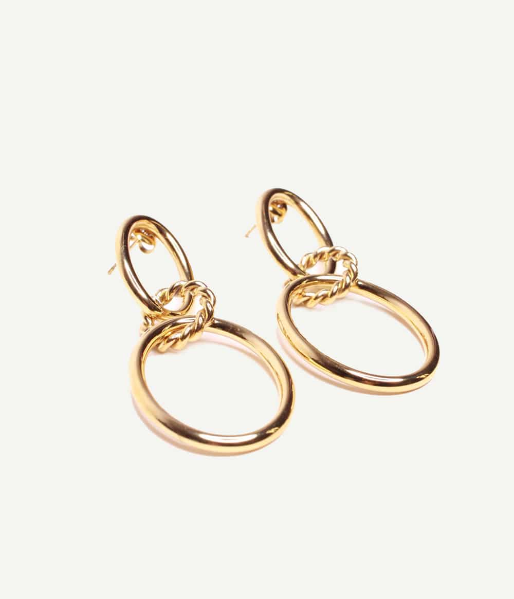 Boucles d’oreilles Alba dorées à double anneau – vue trois-quarts | Caprice Paris