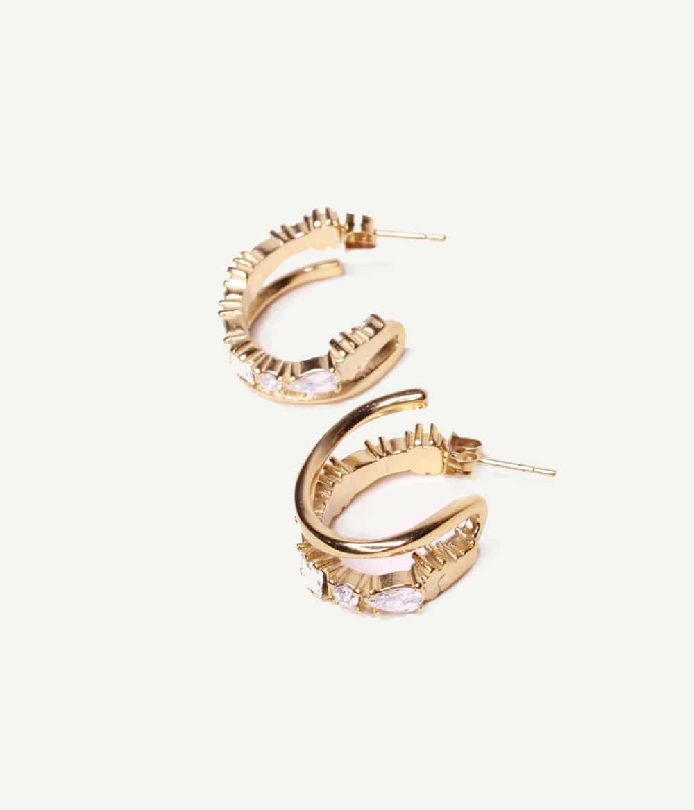 Caprice Paris Bijoux créateur Boucles d'oreilles Chiara 2 Boucles d’oreilles Chiara – mini créoles dorées double anneau vue de dos