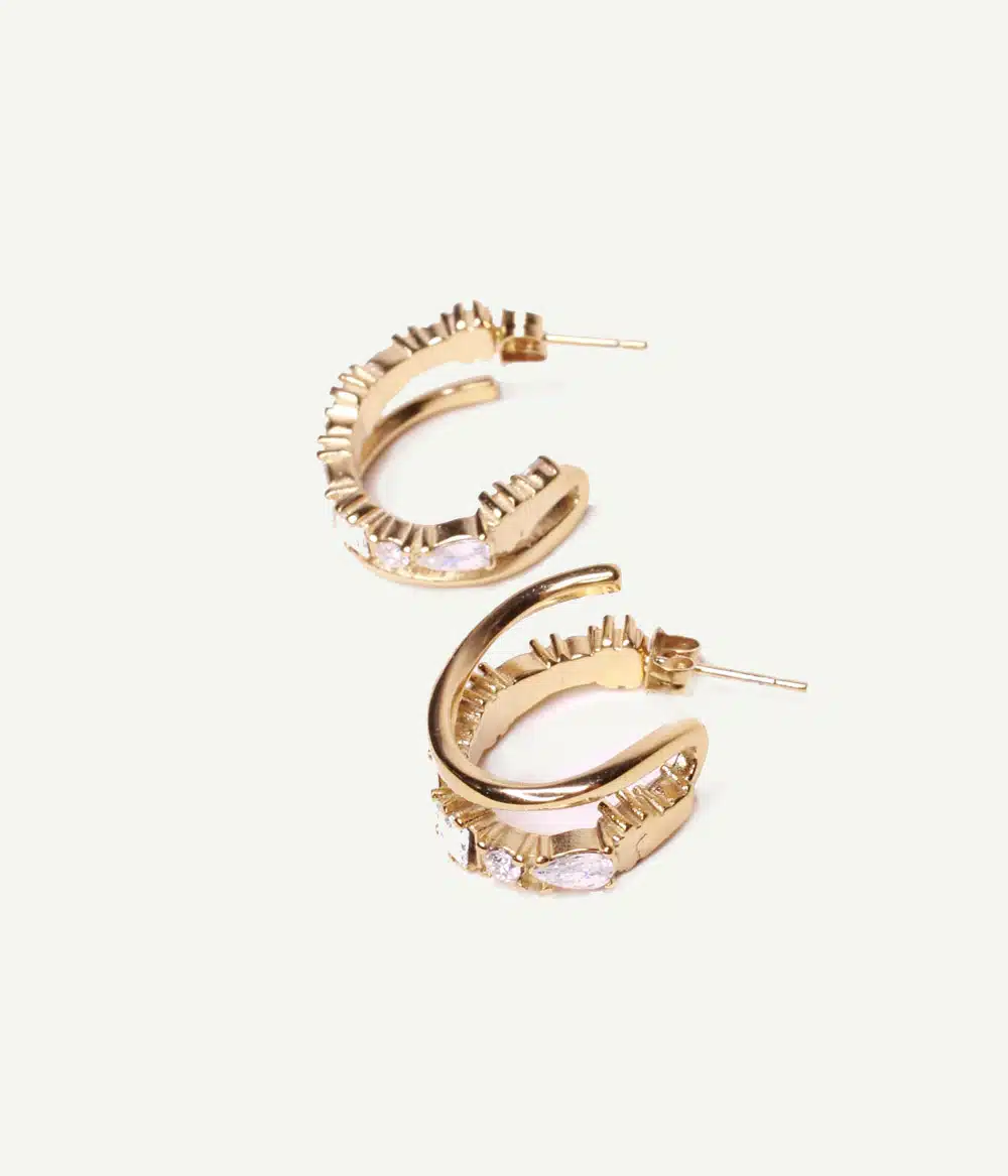 Boucles d’oreilles Chiara – mini créoles dorées double anneau vue de dos