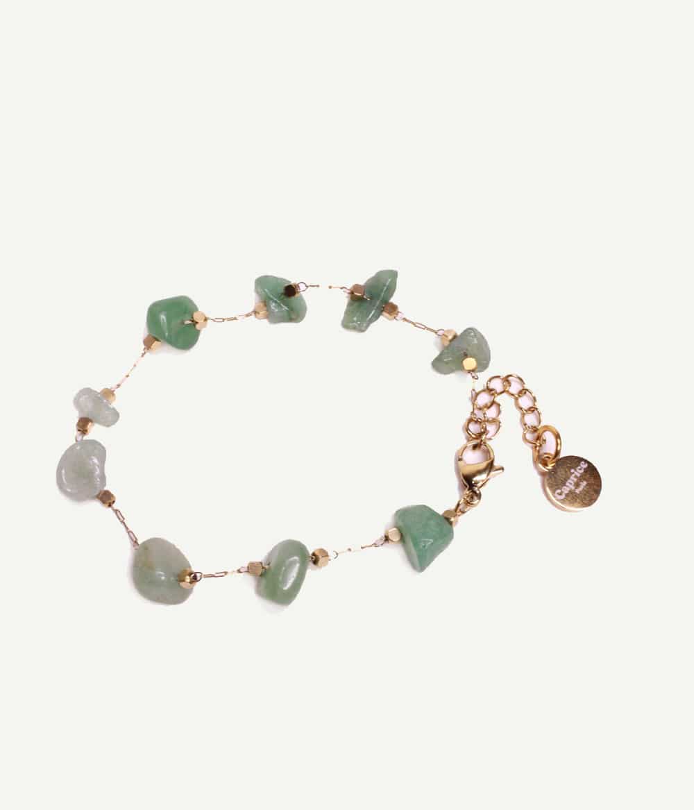 Bracelet Calypso en aventurine verte et acier doré – vue entière