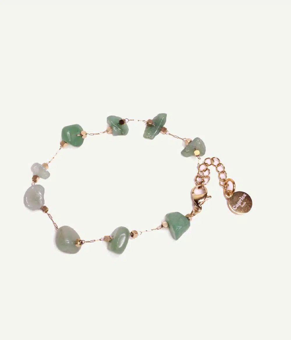Bracelet Calypso en aventurine verte et acier doré – vue entière