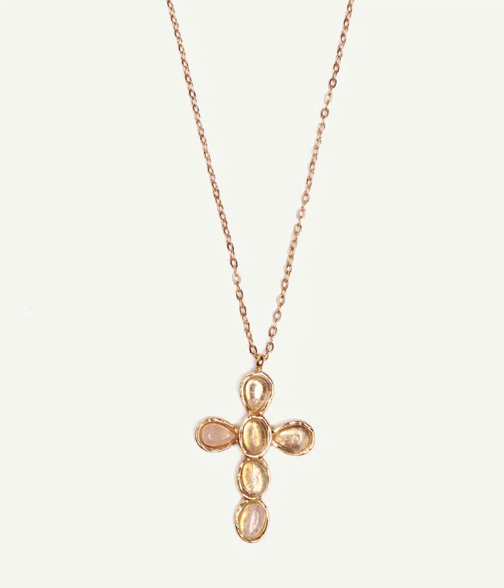 Caprice Paris Bijoux créateur Collier Allegra Nude 1 Collier Allegra Nude – collier croix en agate champagne et acier doré