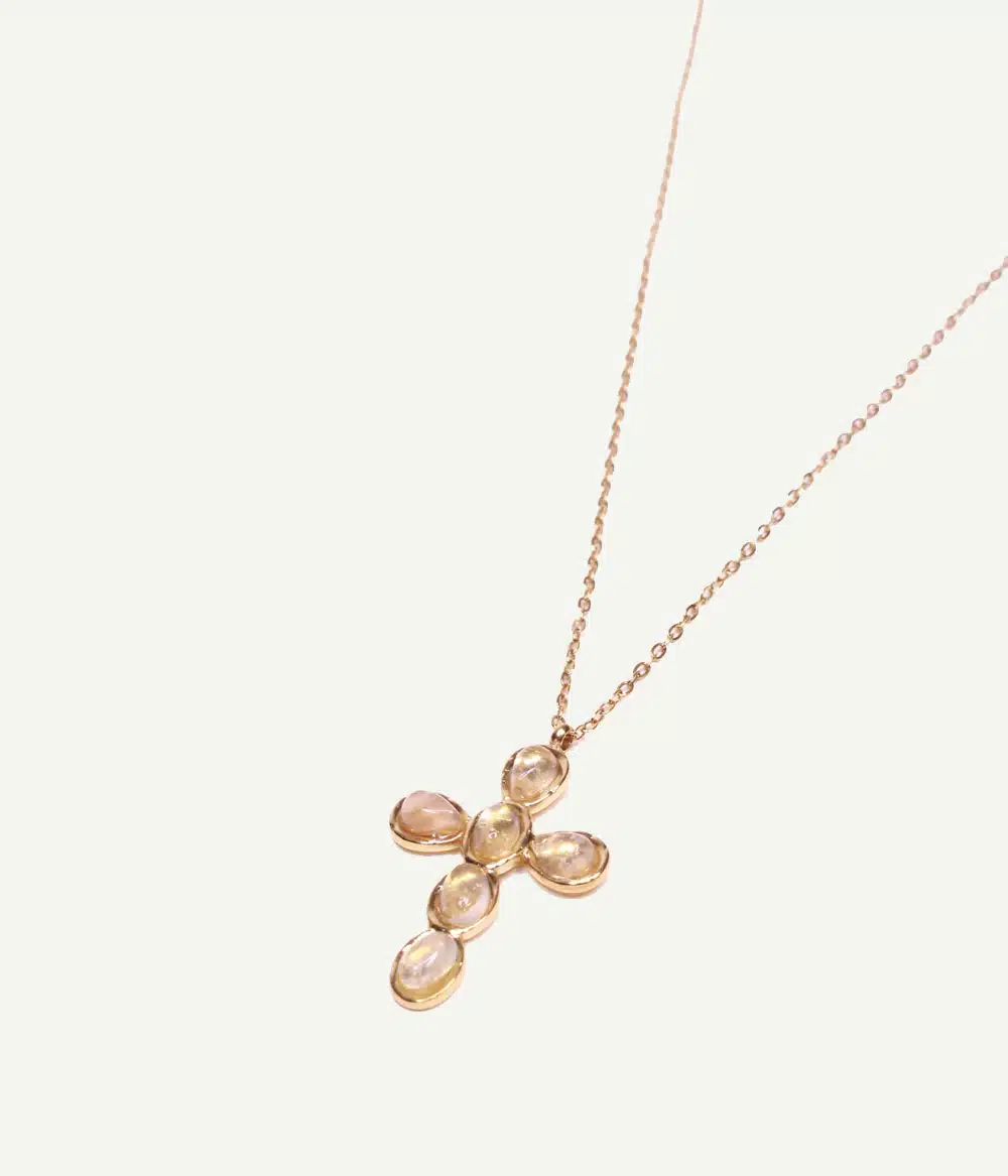 Caprice Paris Bijoux créateur Collier Allegra Nude 2 Collier Allegra Nude – pendentif croix en pierres semi-précieuses champagne