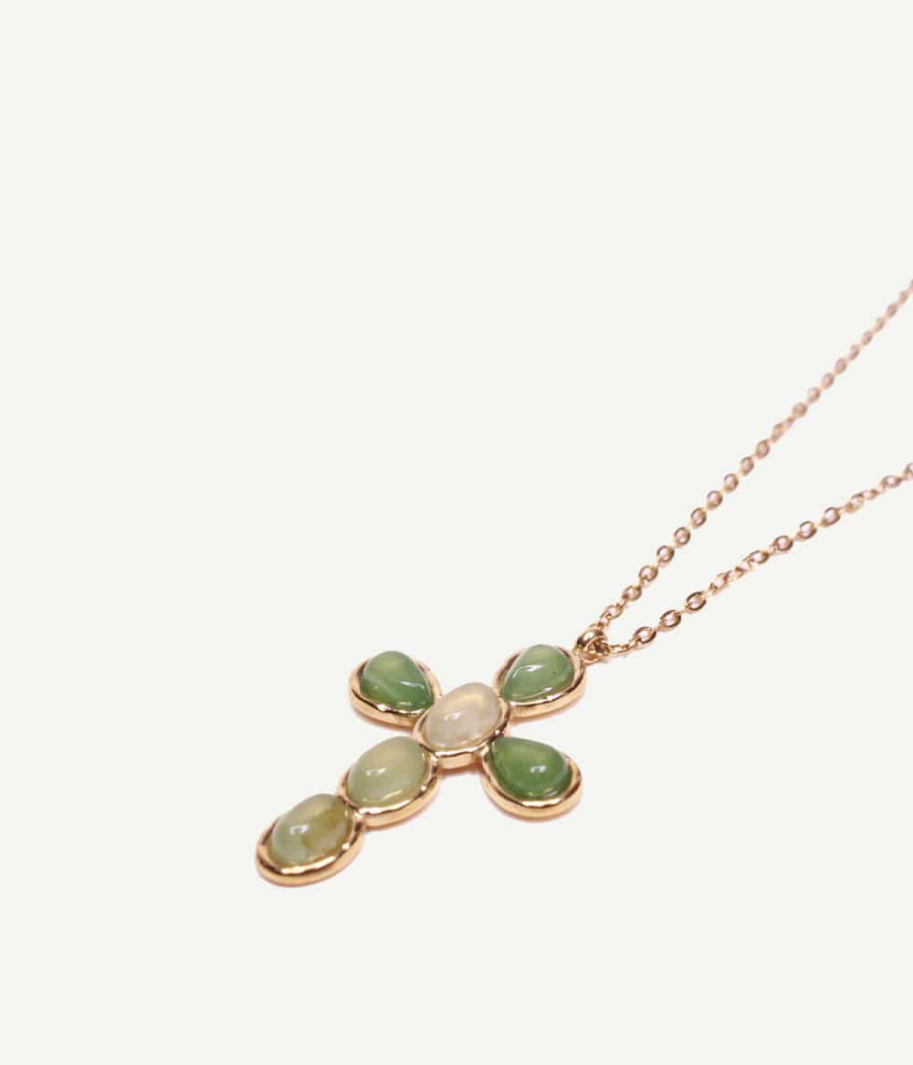 Collier Allegra Vert – collier croix en agate verte et acier doré