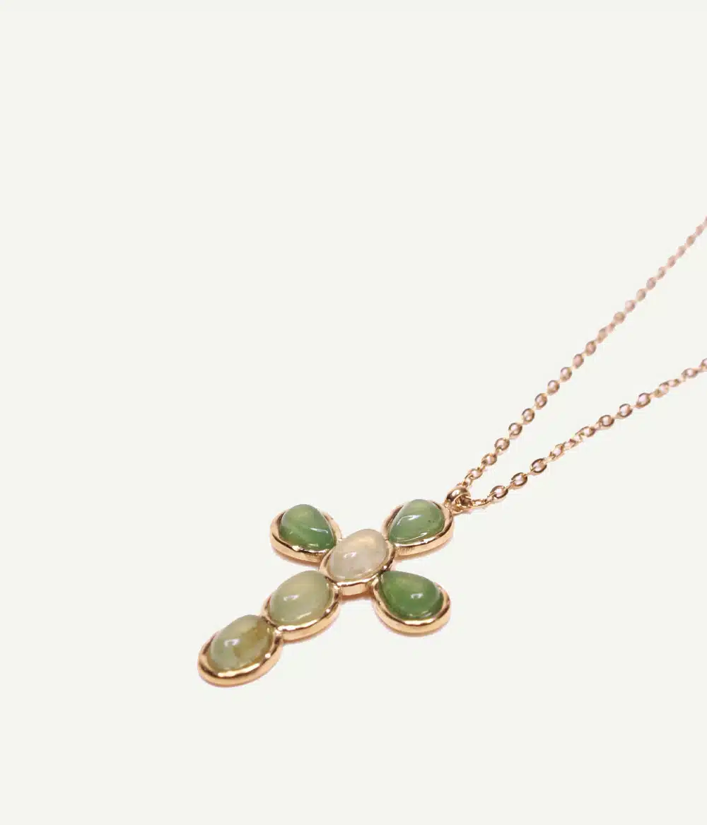 Caprice Paris Bijoux créateur Collier Allegra Vert 1 Collier Allegra Vert – collier croix en agate verte et acier doré